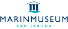 Marinmuseums logotype. Marinmuseum i text i blått, Karlskrona i turkost. 