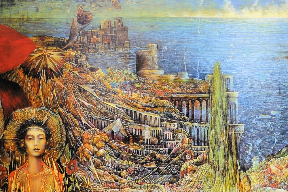 Atlantis. Detaljbild från suggestiv oljemålning.