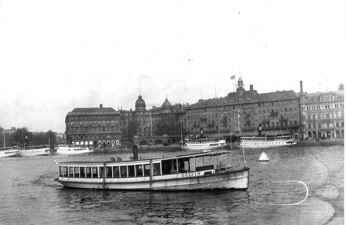 Sjöfröken är ett mindre passagerarfartyg som har ett litet fördäck under skyddstak i fören och en salong akterut. På taket syns en liten skorsten och på sidan av skrovet står det tidigare namnet ”Delfin”. På den svartvita bilden syns fartyget framför Grand hotell i centrala Stockholm.